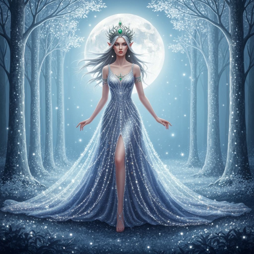 Ethereal Elven Queen in Silver Forest