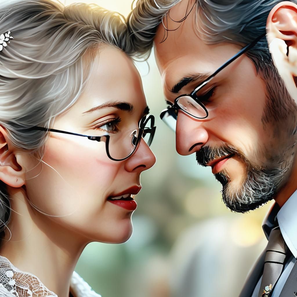 Emotional Couple Portrait and Bioluminescent Fractal Ocean