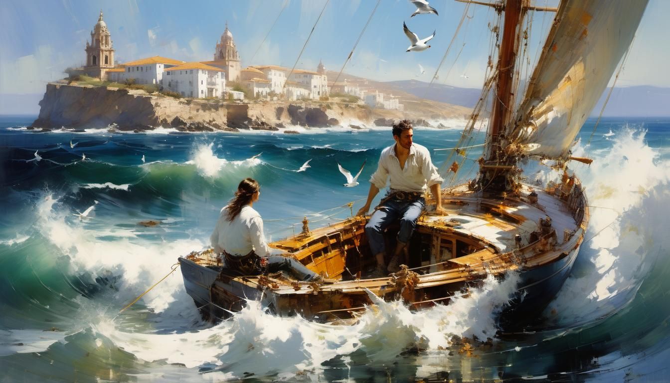 Majestic Spanish Galleon Sailing: Fine Art Seascape