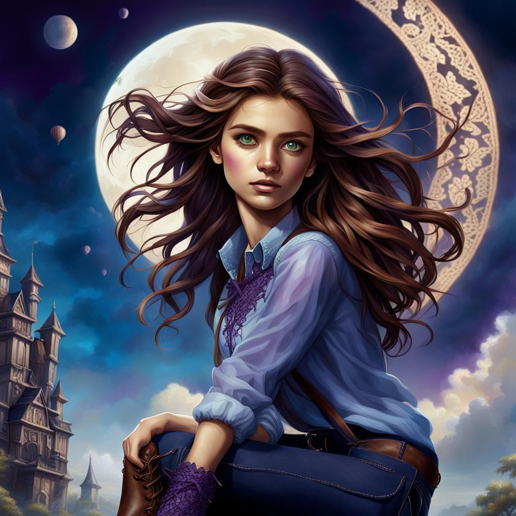 Teenage Girl with Purple Streak, Detailed Matte Painting