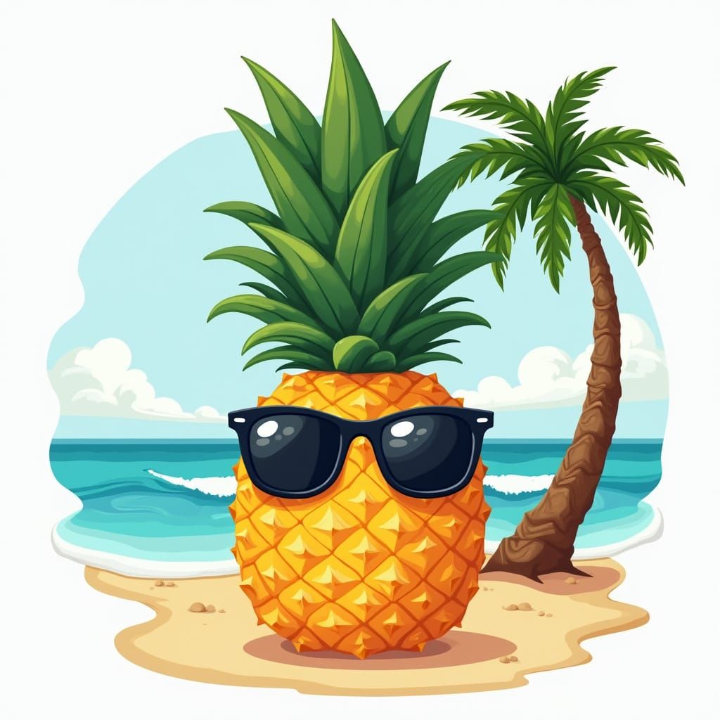 Pineapple with Sunglasses in Retro Tropical Illustration