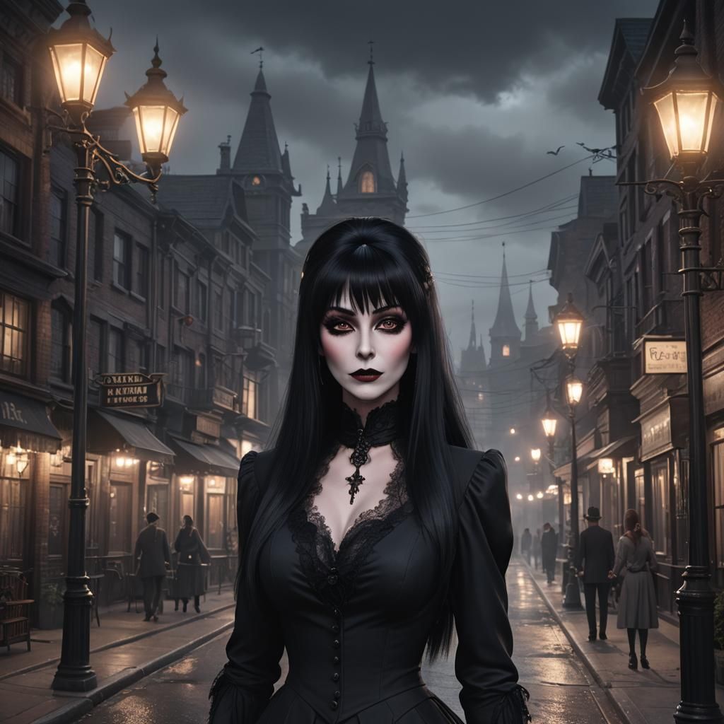 Elvira in Haunted Victorian Street, 3D Anime Art