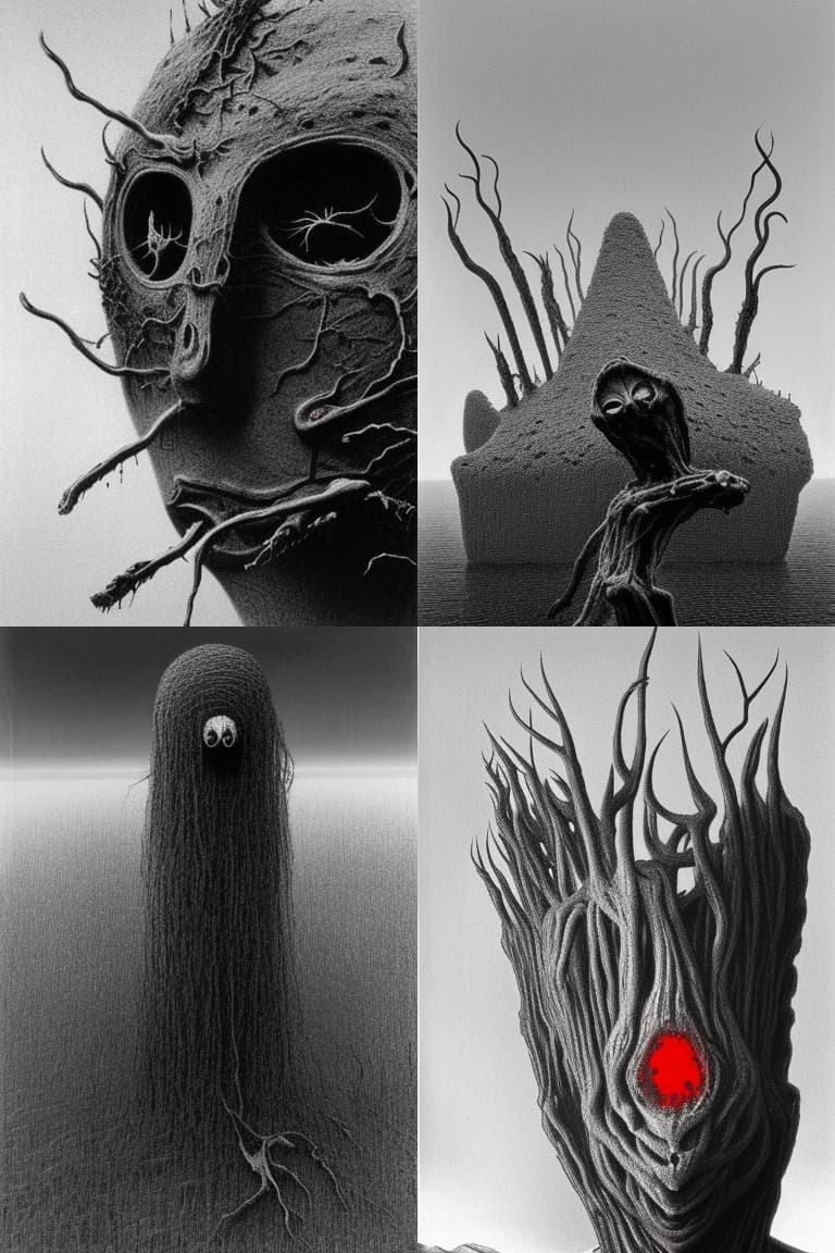 Black and White Cordyceps Mask Inspired by Beksiński