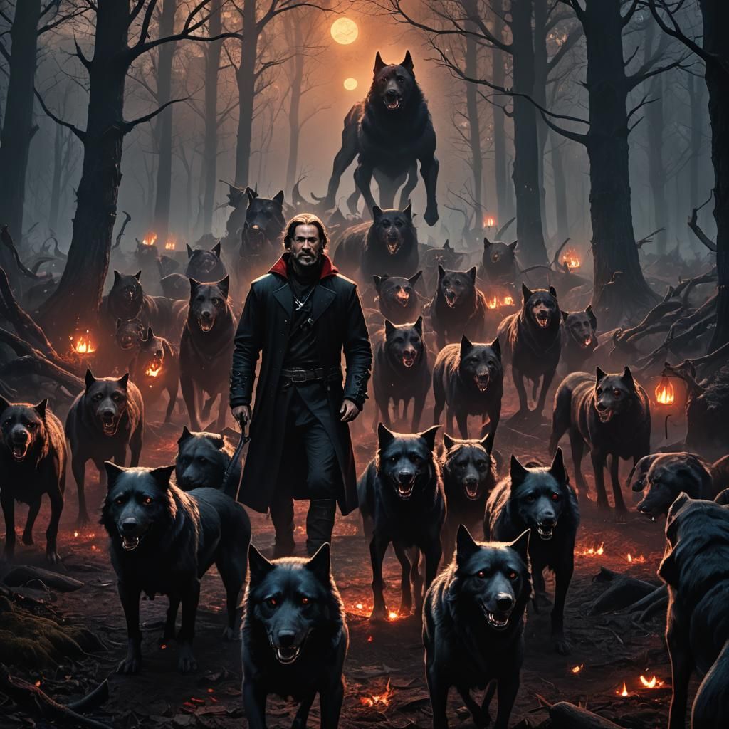 Dark Fantasy Prince of Darkness with Hellhounds