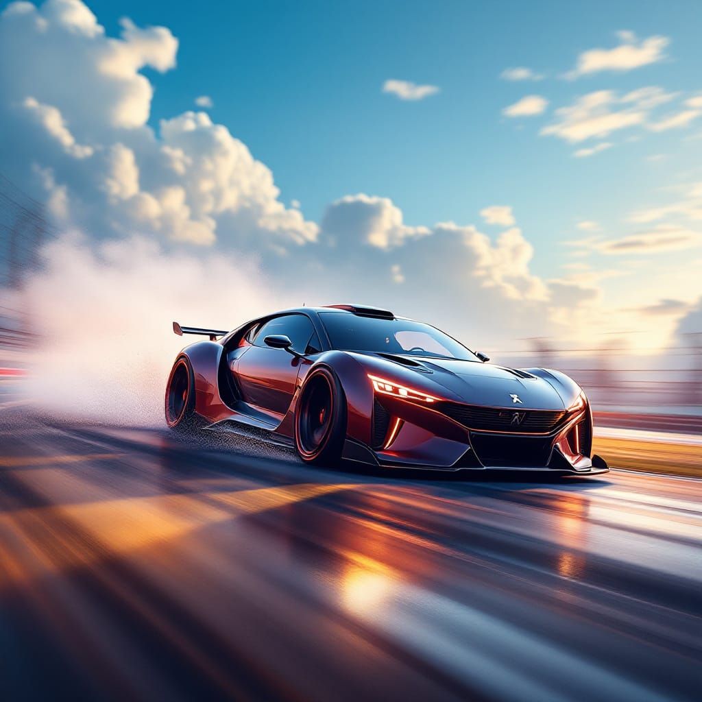 Futuristic Peugeot 205 Races at Golden Hour