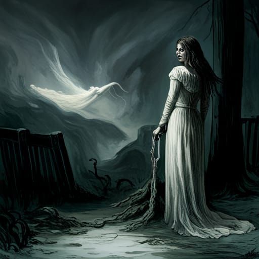 Haunting Ghostly Woman: A Horror Scene