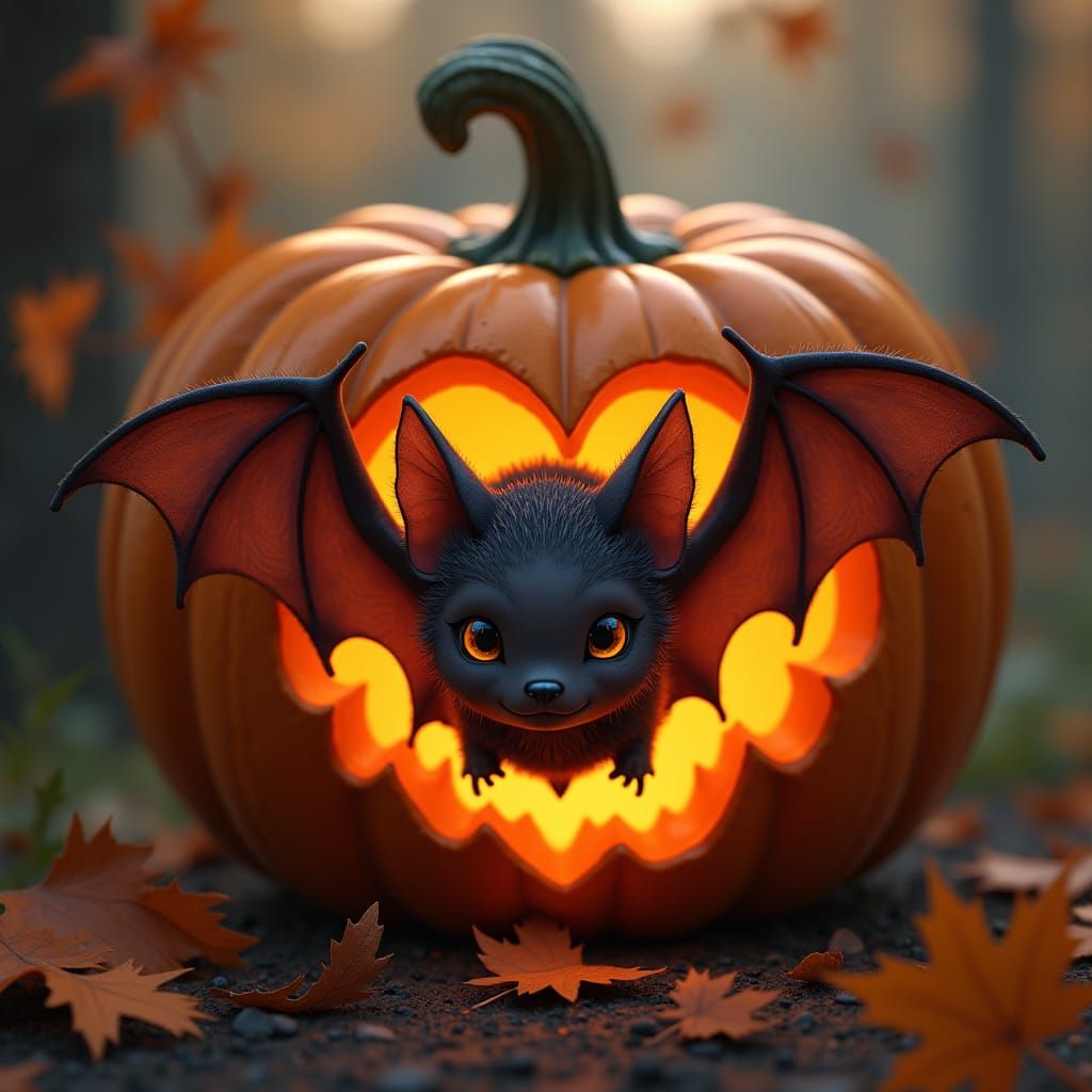 Anime Bat Shadow Puppet in Carved Pumpkin