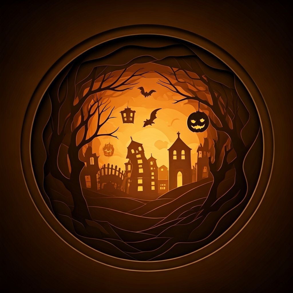 Halloween Paper Cut Craft in Circle Illustration