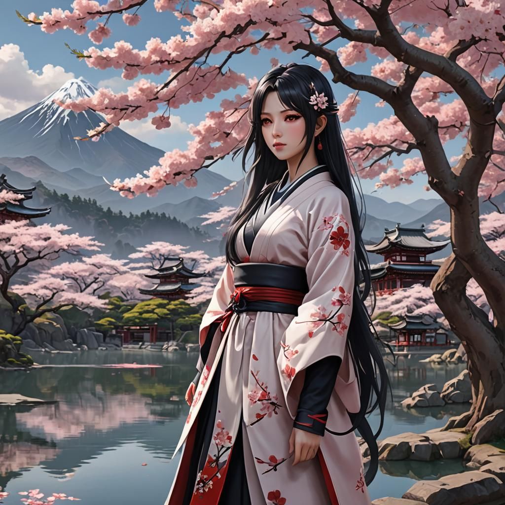 Sakura Tree by Lake: 3D Anime Art