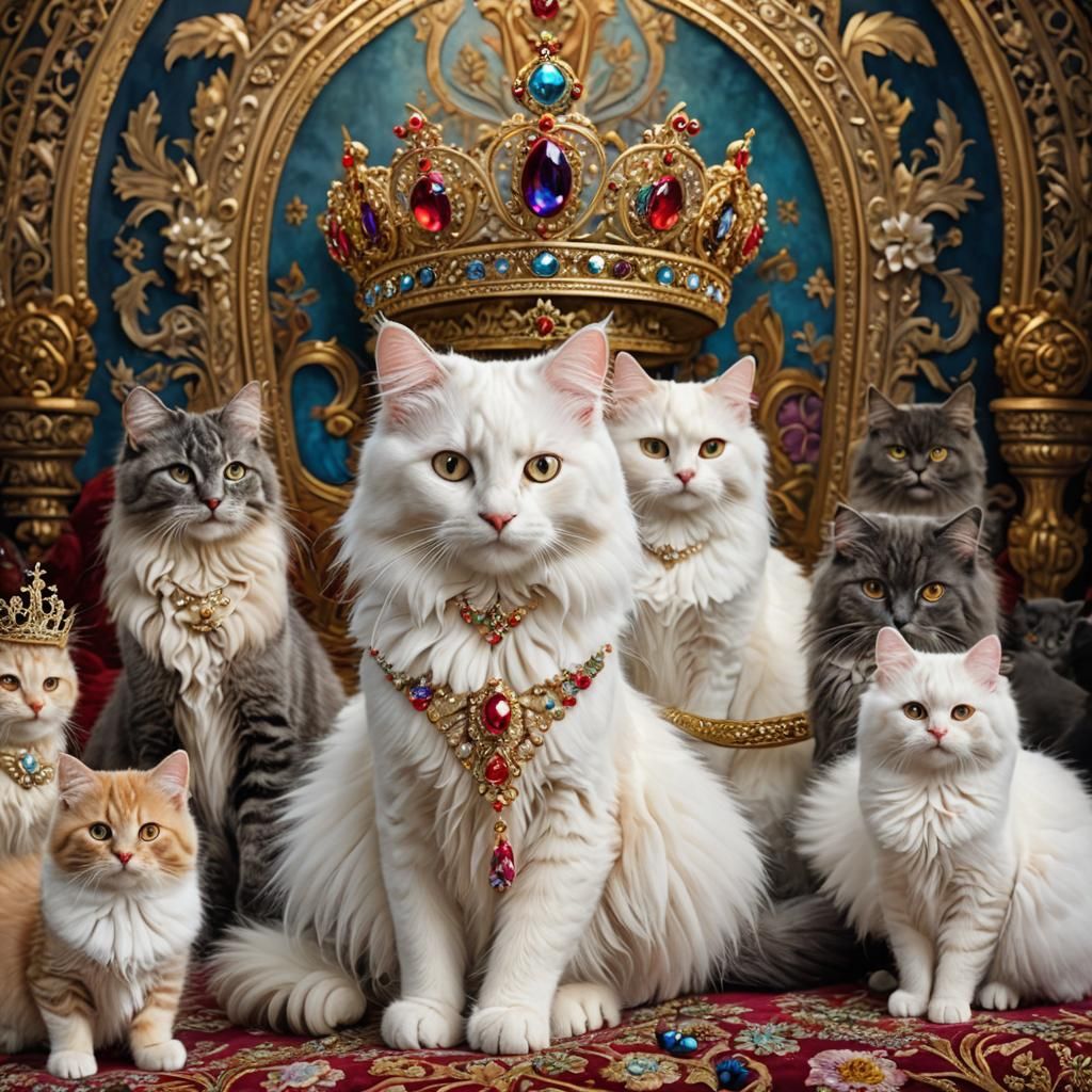 Royal Cat Family Portrait with Tiaras