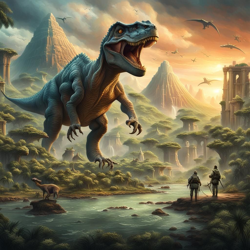 Dinosaurs Roaming Primeval Landscapes: Fantasy Concept Art