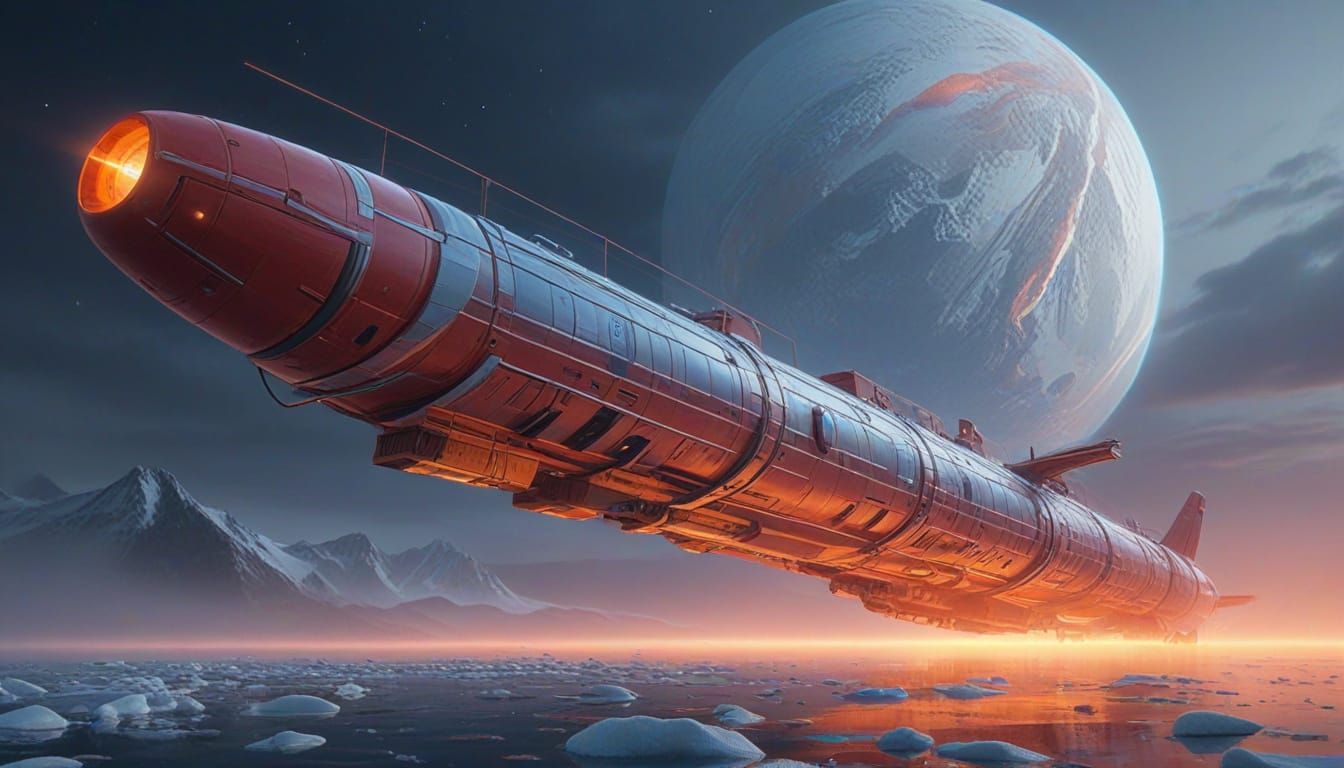 Cyberpunk Space Station Orbits Mini Ice Planet in Digital Ar...