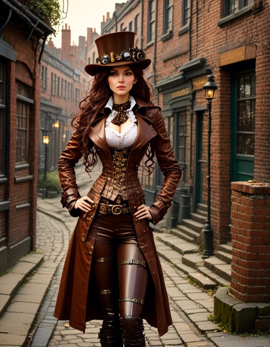 Steampunk Spy in London Street Scene