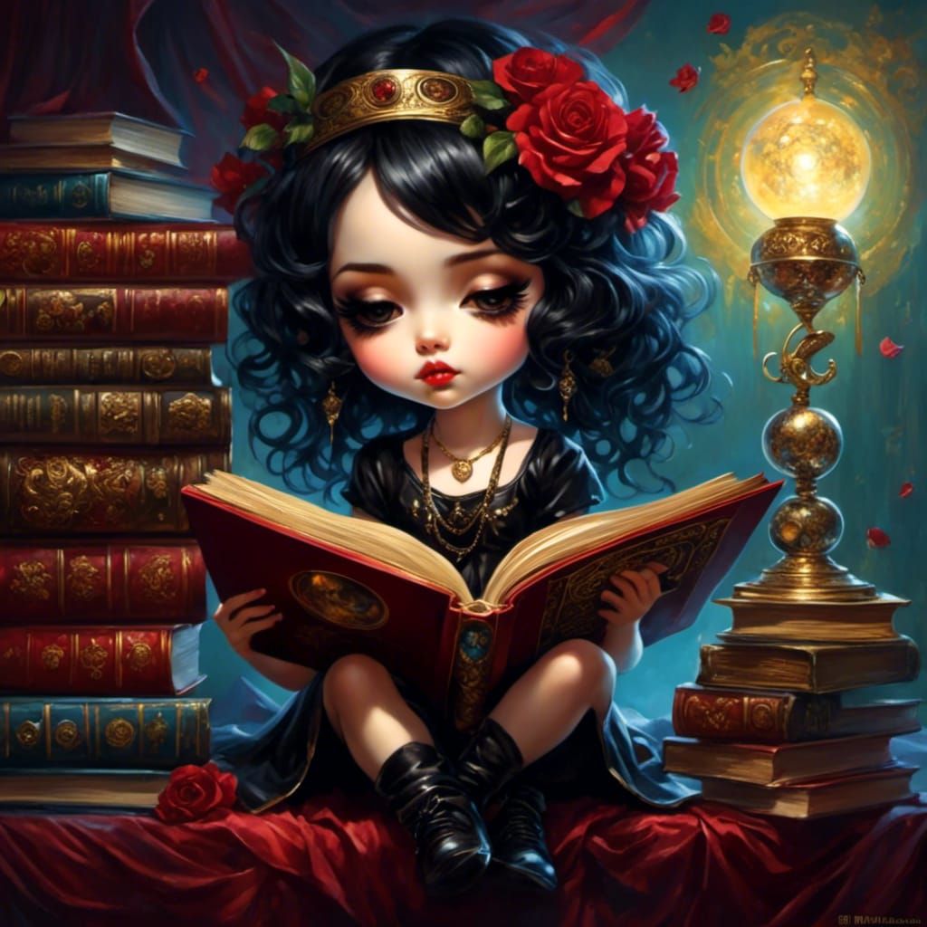 Chibi Girl Reading Book: Digital Illustration