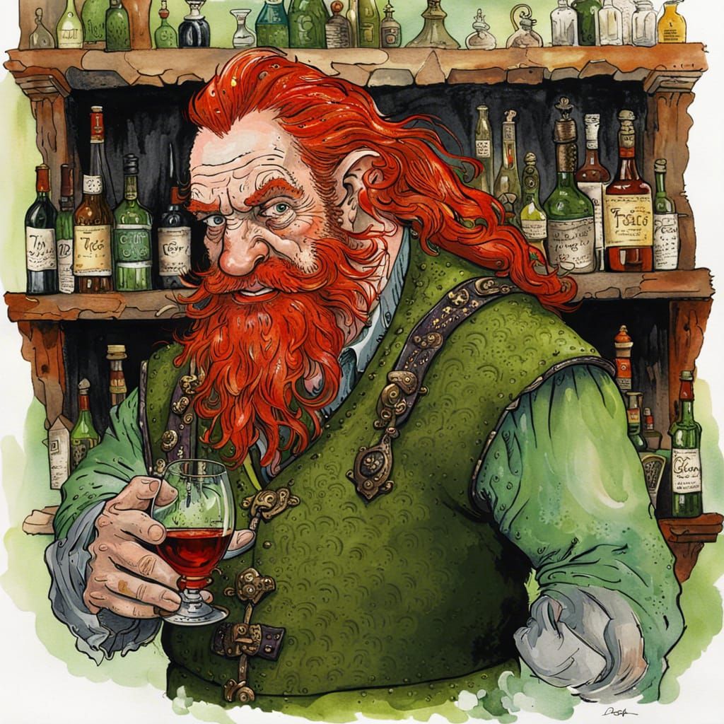 Ornate Portrait of a Dwarven Barkeeper in Fantasy Style