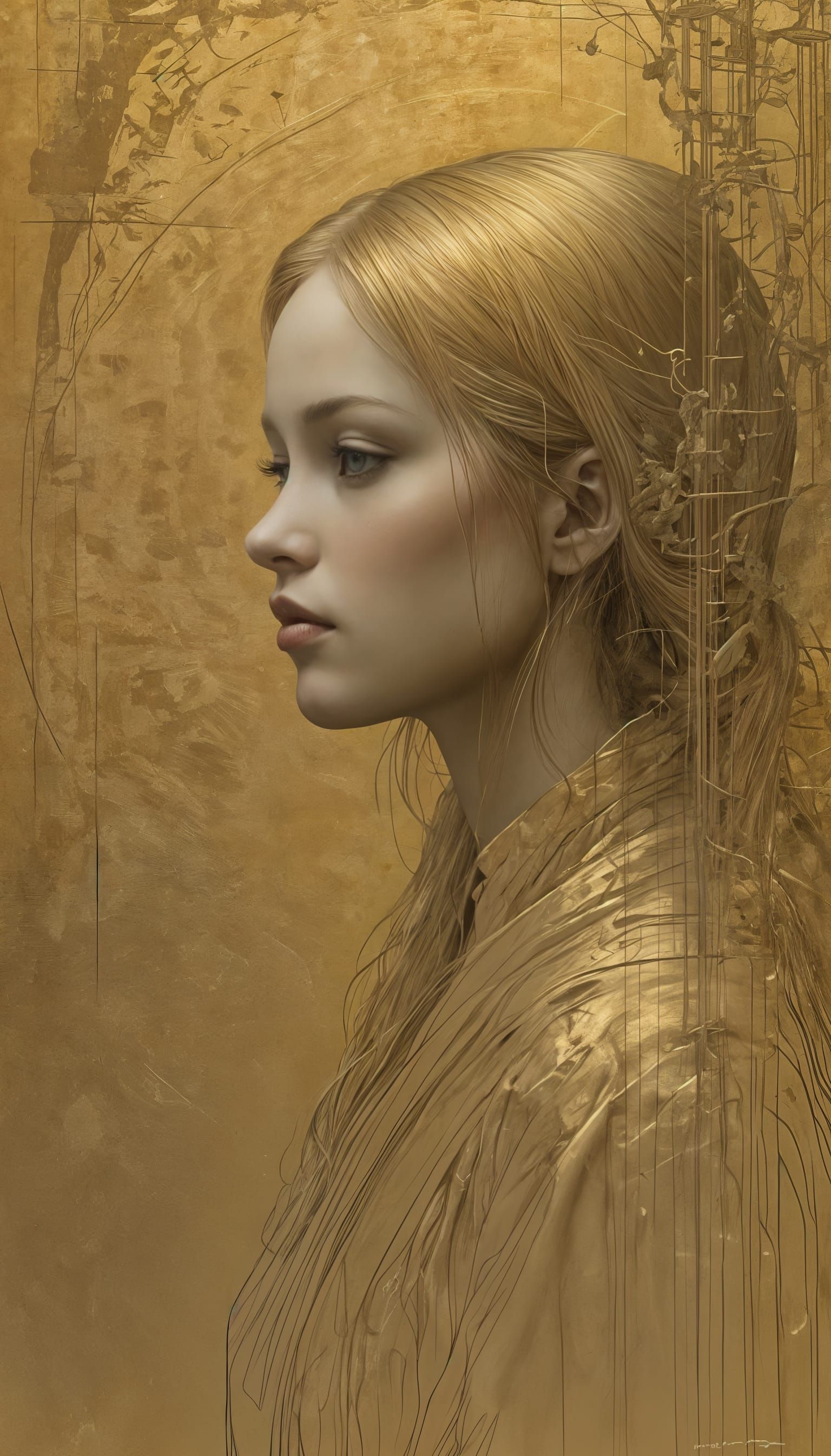 Gold-Haired Woman's Dream: Hyperrealistic Portrait