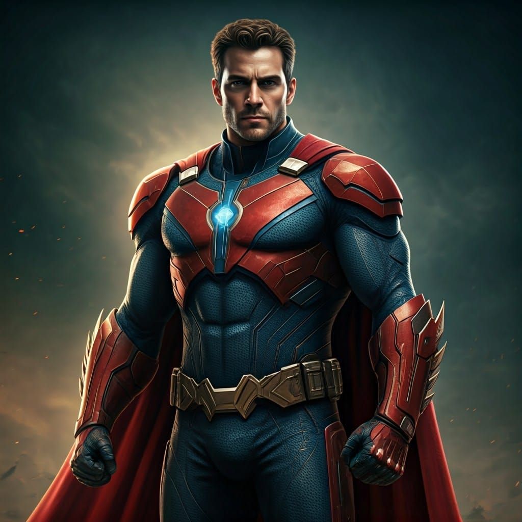 Handsome Superhero in Cinematic Film Still