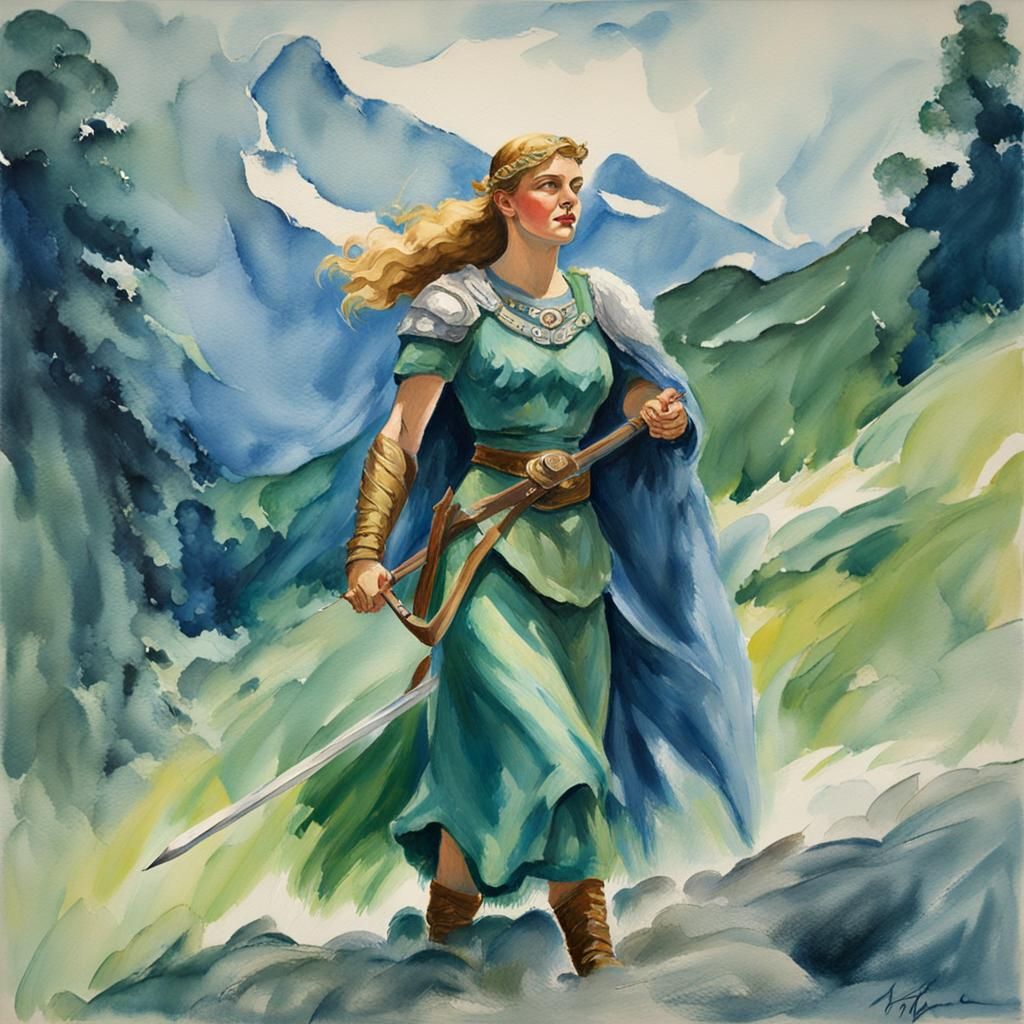 Valkyrie Maiden in Gouache Style Masterpiece