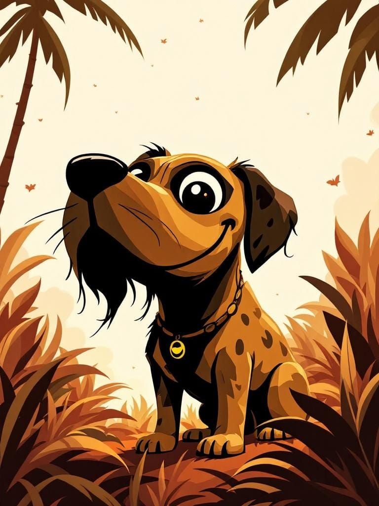 Dog Portrait in Animated Polynesian Style
