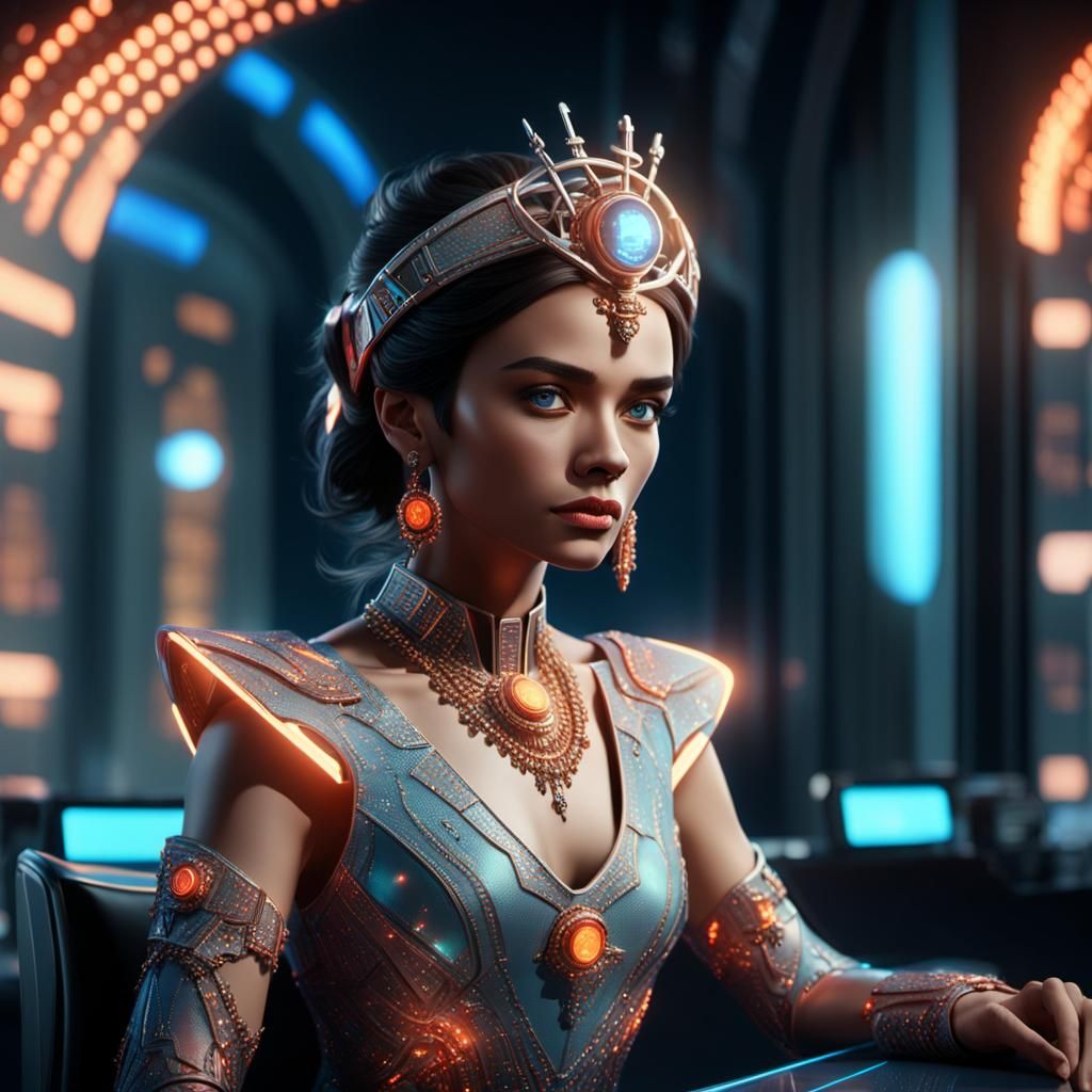 Futuristic News Anchor in Vibrant Neon Studio