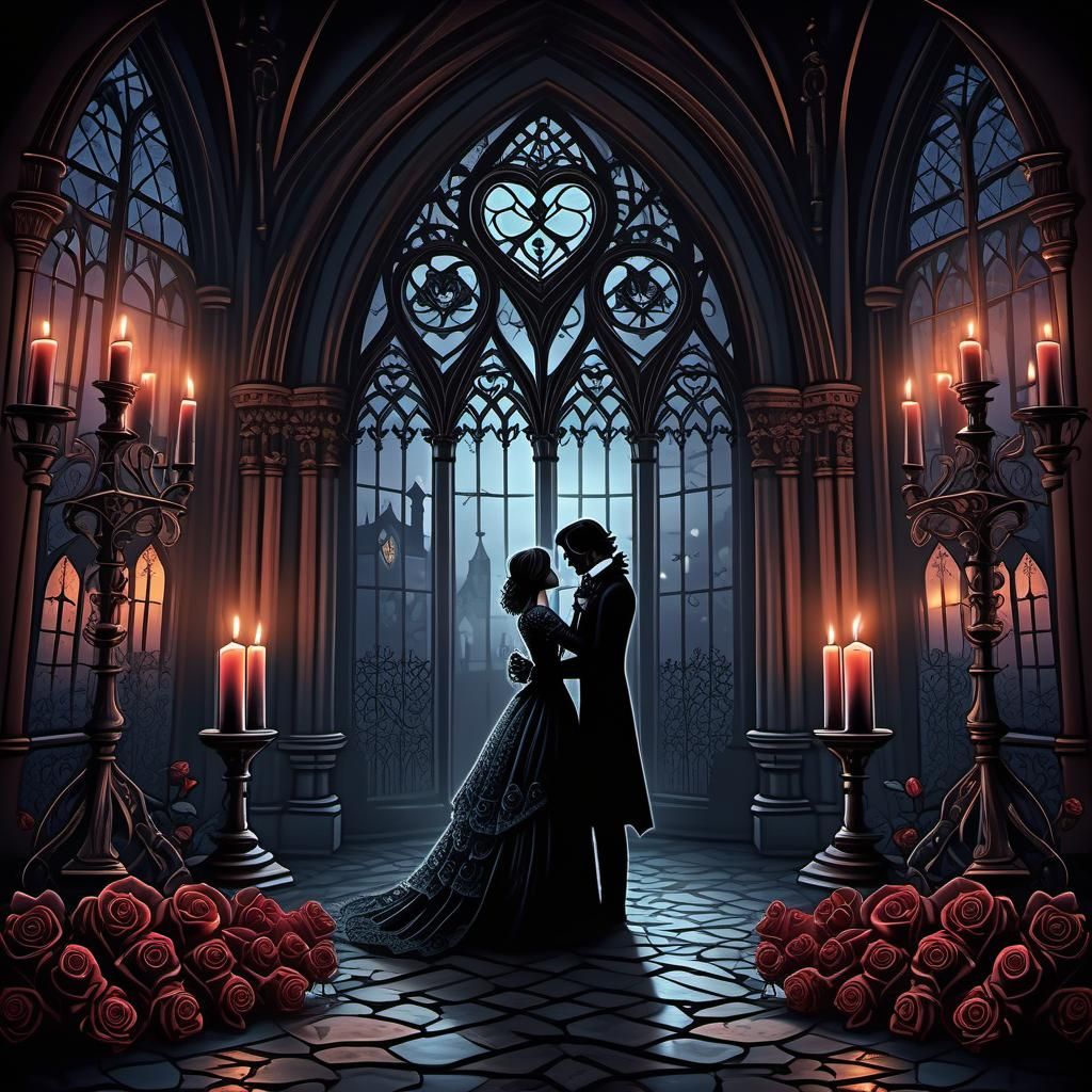 Gothic Valentine Scene with Roses and Candlelight