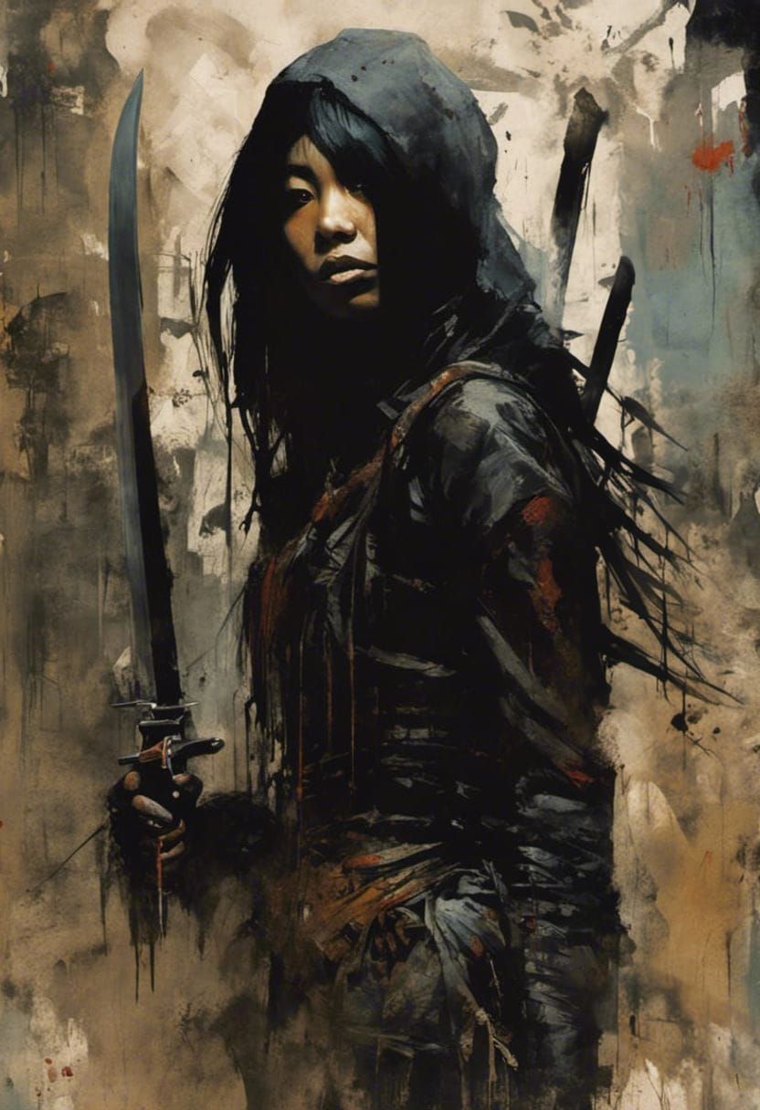 Creepy Assassin in Dark Alley as Mixed-Media Art