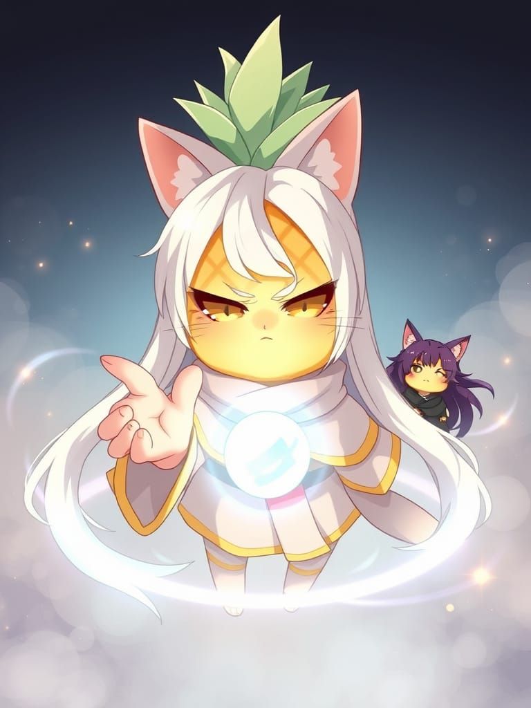 Chibi Anime Pineapple with Magical Aura