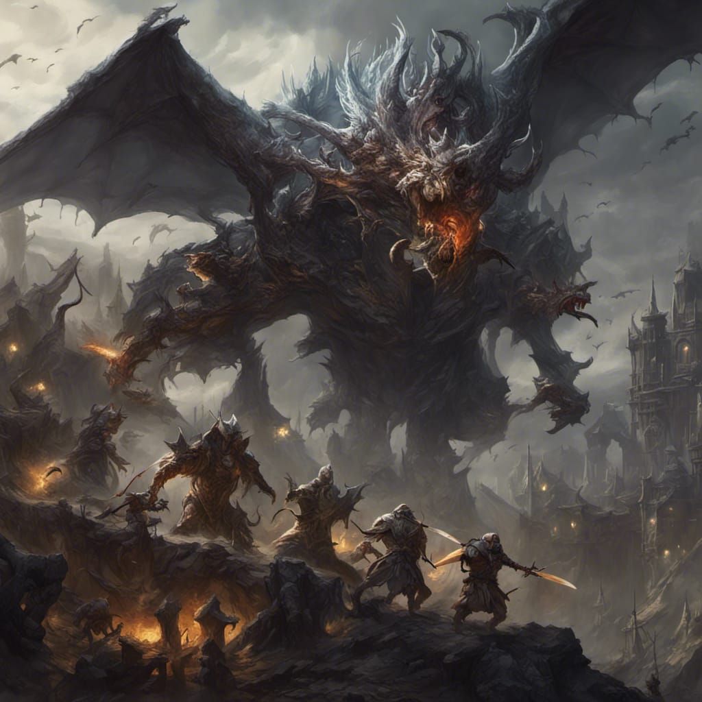 Epic Fantasy Battle: Heroes vs. Legendary Creatures