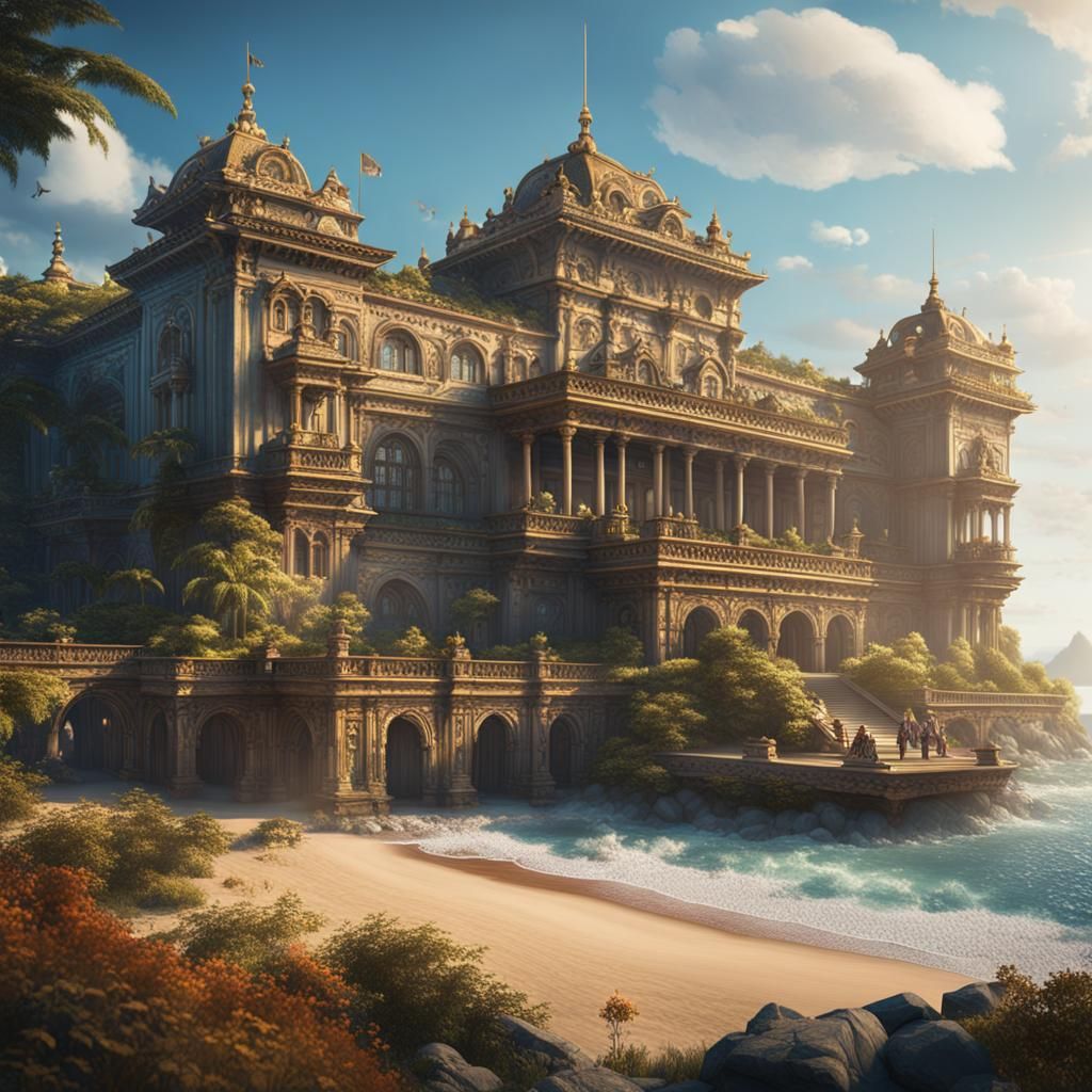 Fantastical Palace by the Sea, Detailed Matte Painting