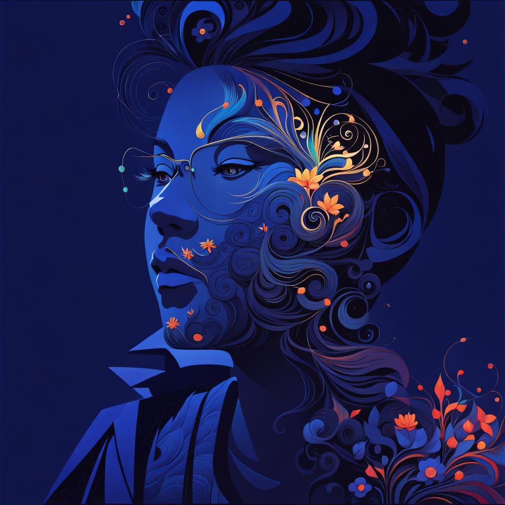 Dark Cartoon Landscape with Swirls and Scales