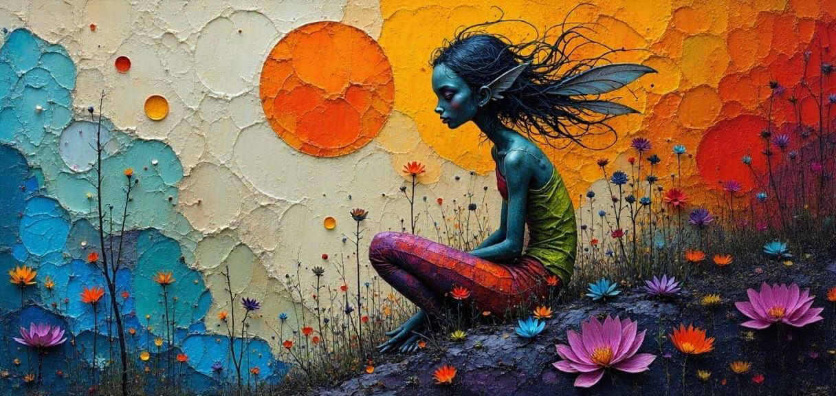 Surreal Goddess in Exotic Neo-Expressionist Oil Painting