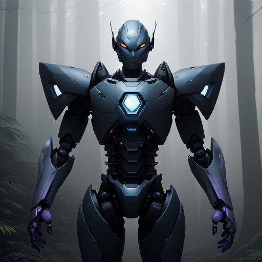Cyberpunk Robot in Mystical Forest
