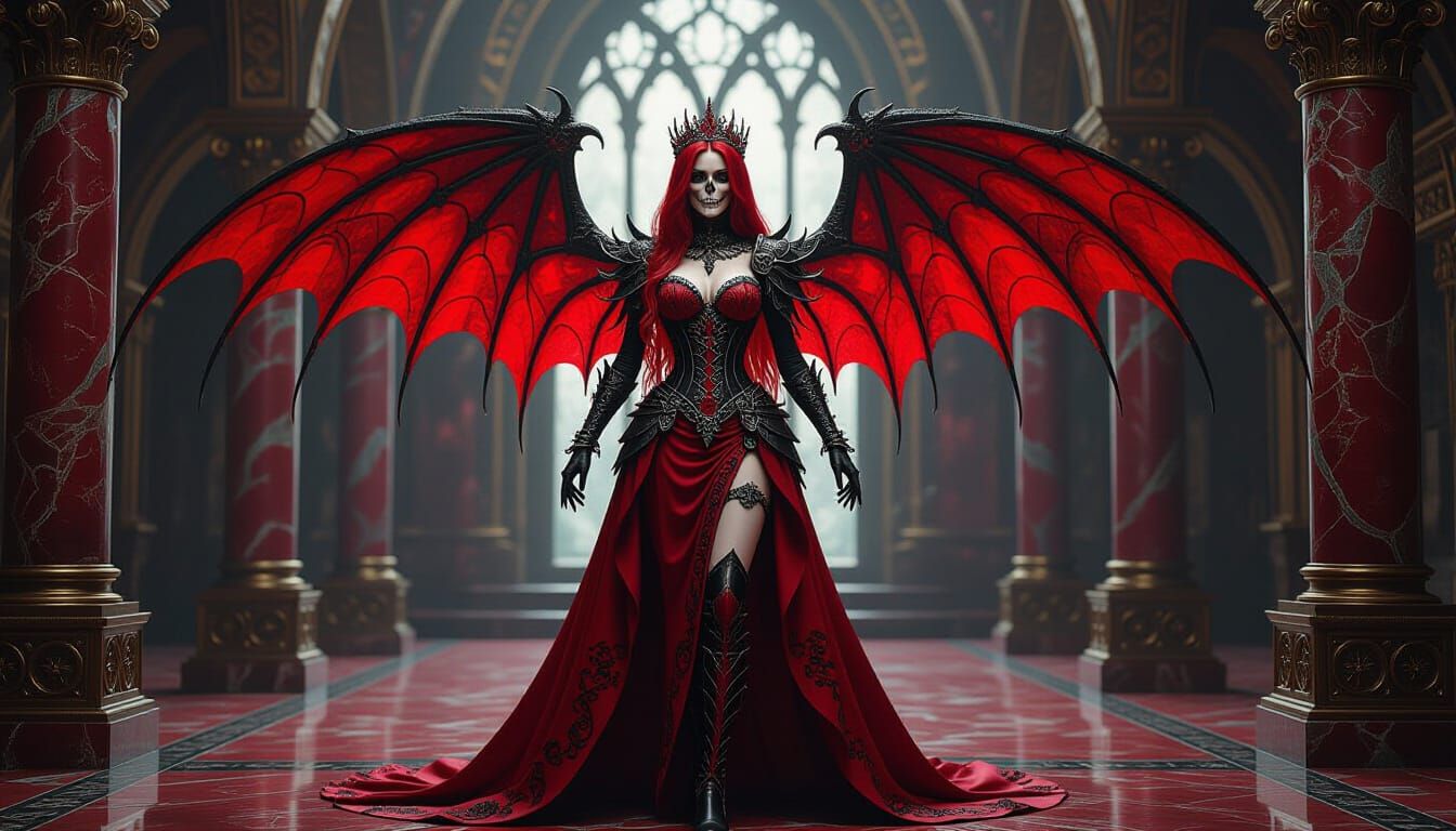 Skeletal Steampunk Faerie Queen in Bloodstone Chamber