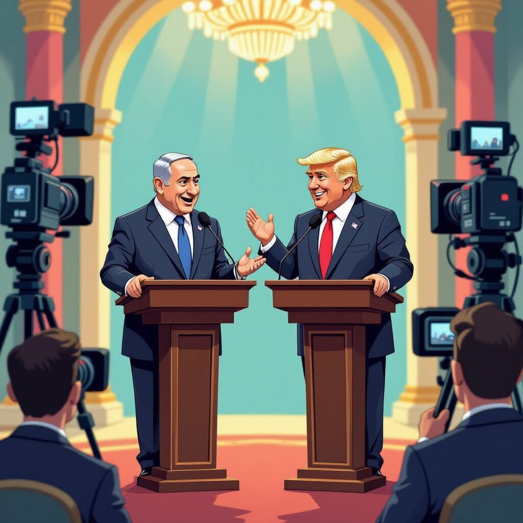 Netanyahu and Trump in Disney Animation Style