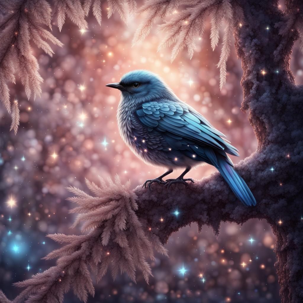 Fluffy Crystal Bird in Starry Crystal Tree