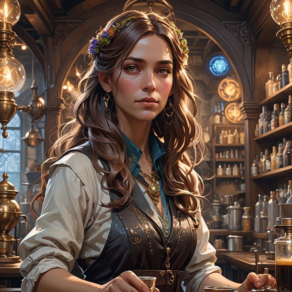 Alchemist's Coffee Shop: Hyperdetailed Concept Art