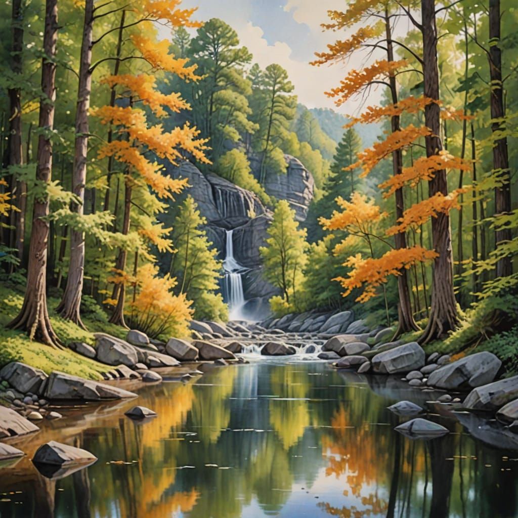 Romantic Watercolor Masterpiece of Tennessee's Serene Landsc...