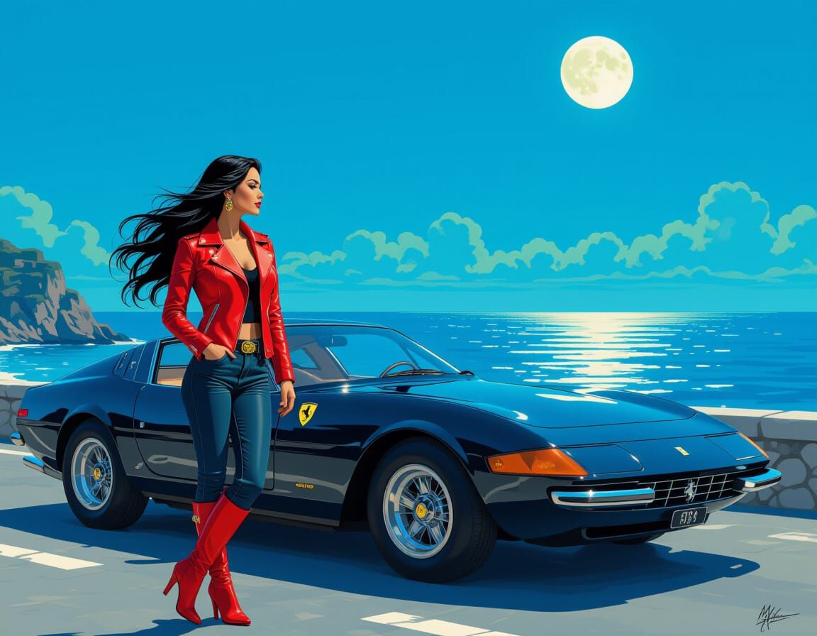 Italian Woman and Ferrari Daytona Spyder, in Mark Brooks Sty...