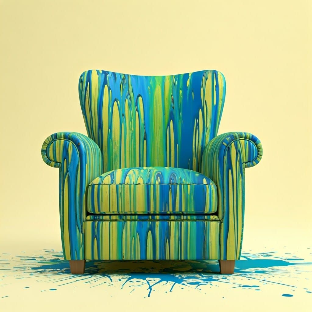 Vibrant Abstract Armchair in Swirling Liquid Acrylic Paint