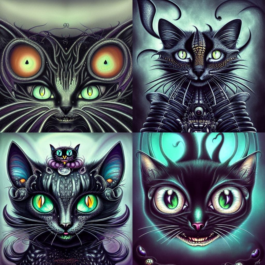 Surreal Halloween Cheshire Cat in Burtonesque Style