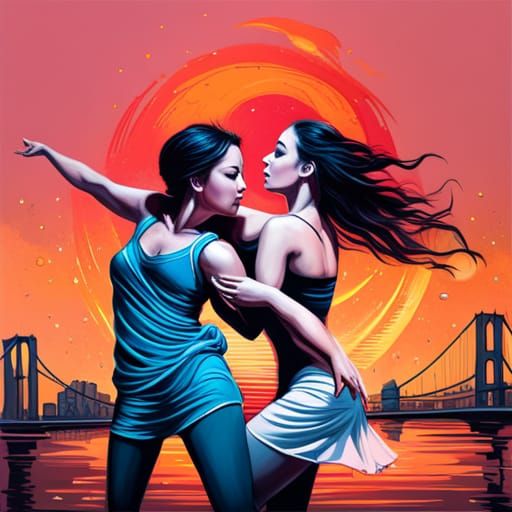 Lesbian Couple Dancing: Graffiti-Style Street Art