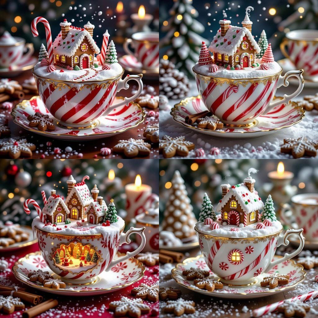 Ornate Teacup Reveals Miniature Gingerbread Village Kingdom