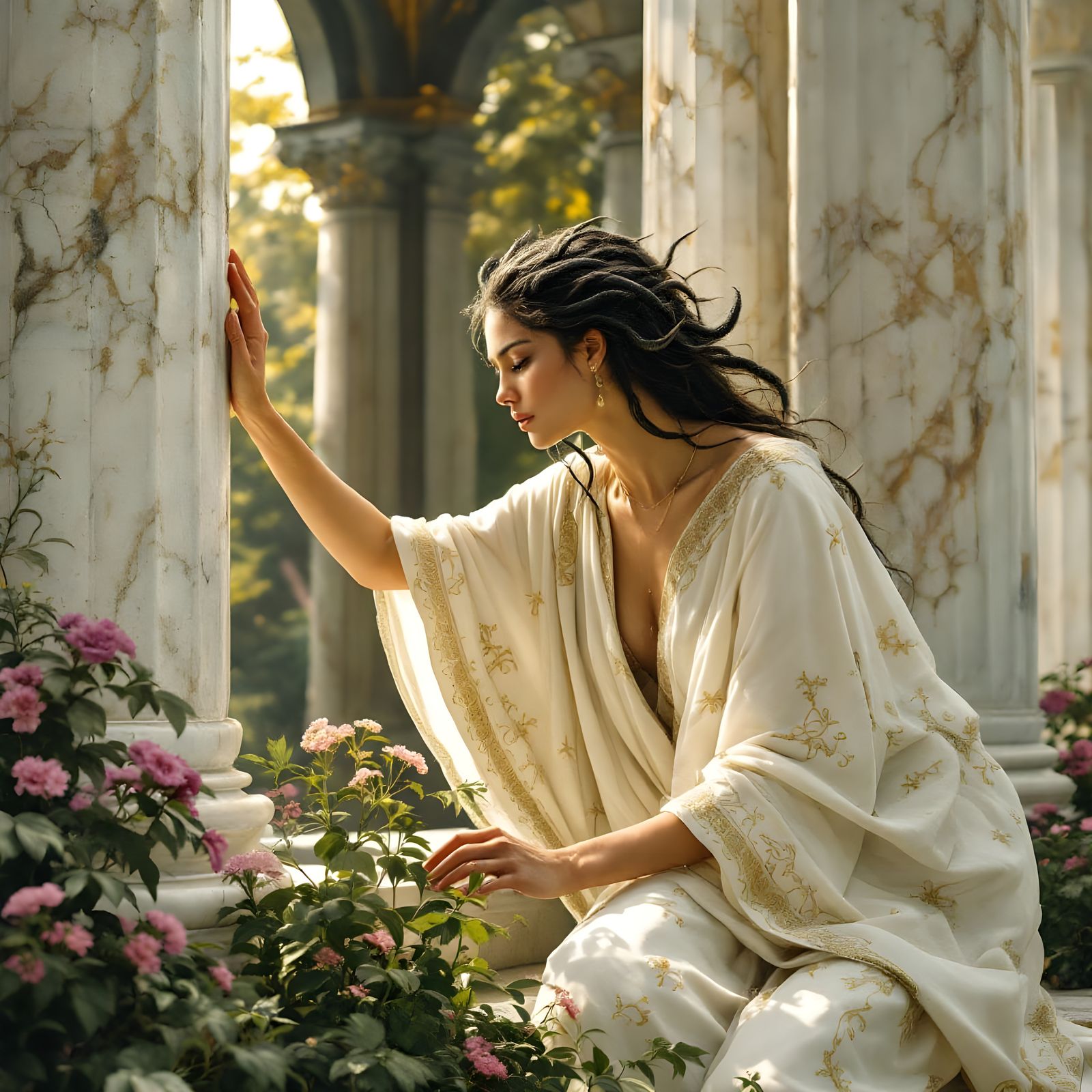 Priestess Medusa in Dreamy Classicism Tending to Minerva's T...