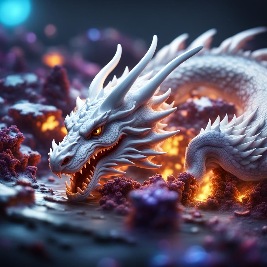 Cyberpunk White Dragon in Ultraviolet Lighting