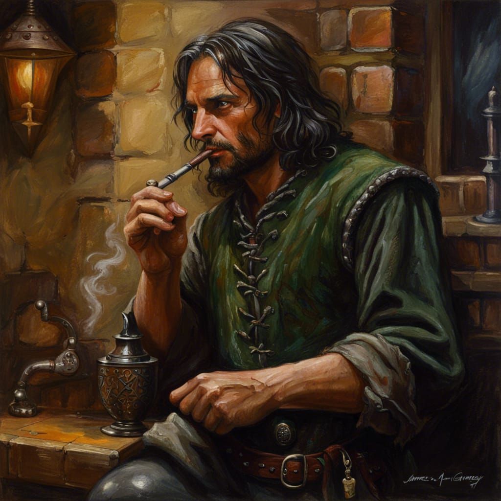 Aragorn Smoking Pipe at the Prancing Pony