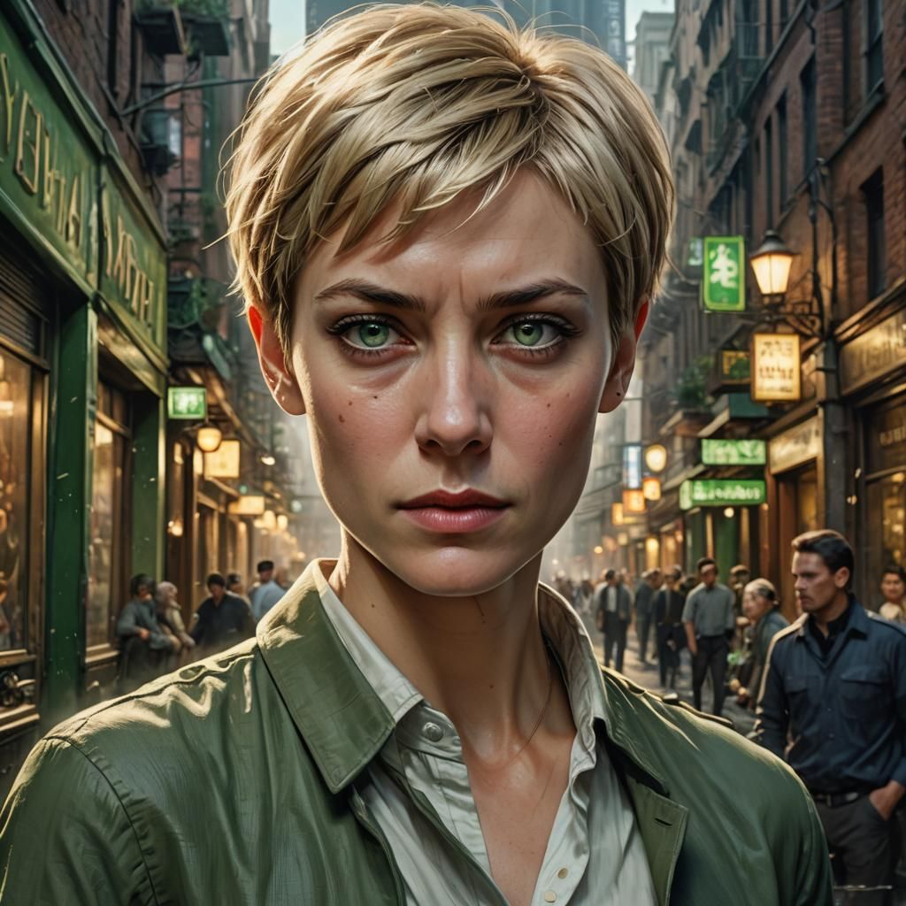 Hyperrealistic Portrait of a Blond Detective in Matte Painti...