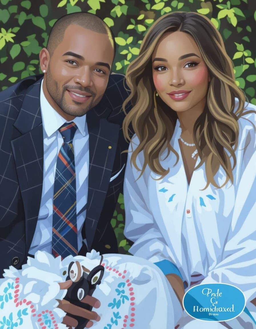 Happy Couple in Vibrant Forest: Ghibli Style