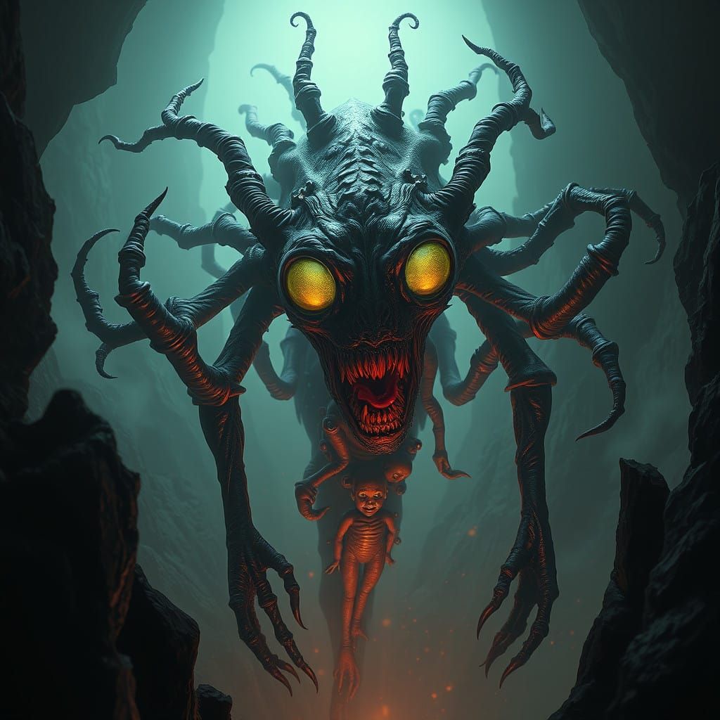 Dark Fantasy Creature in a Haunting, Gothic Realm