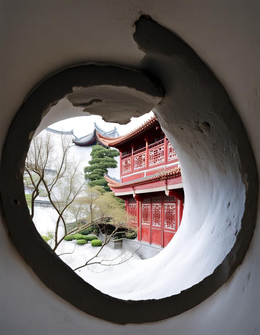 Ming Garden Wall with Red Building View