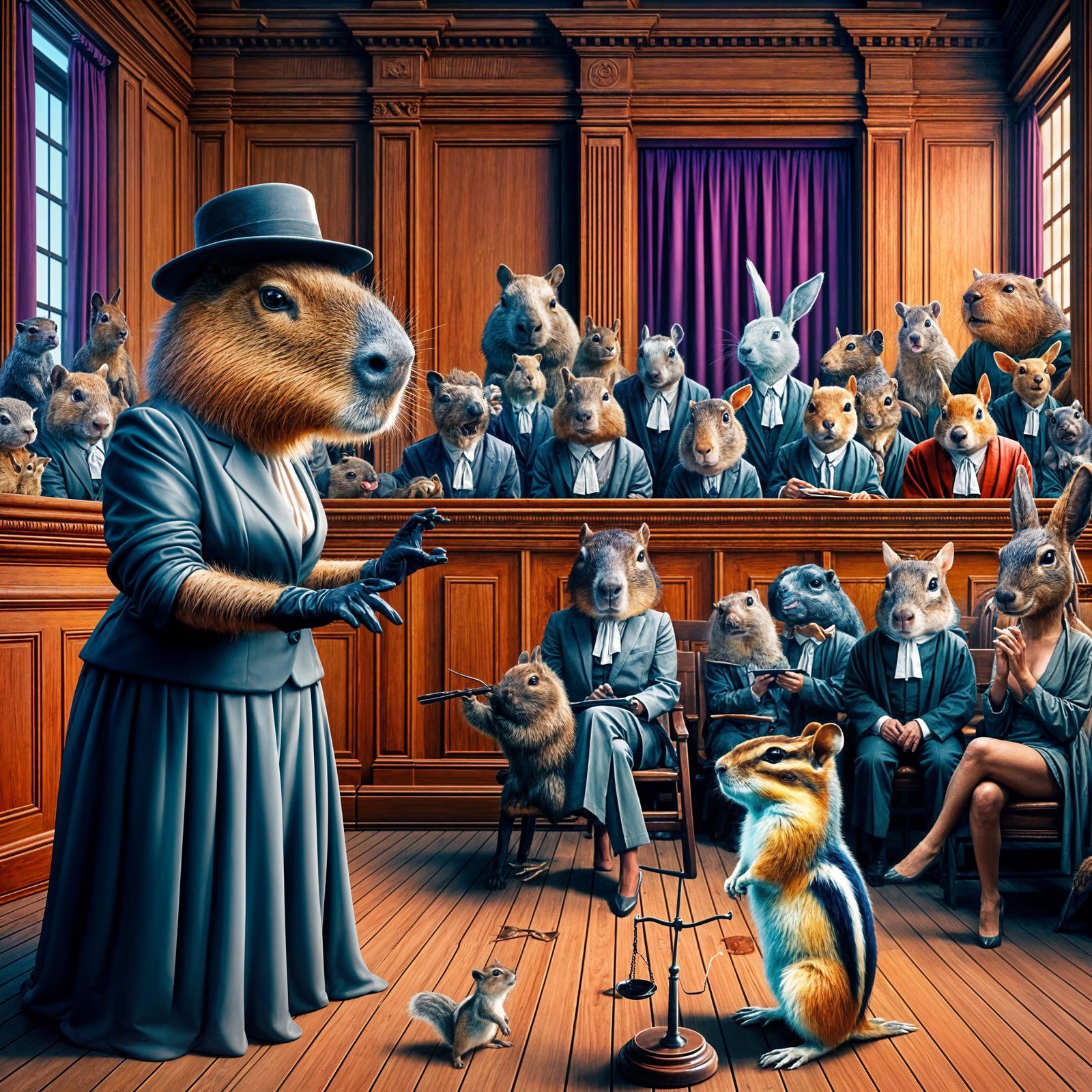 Capybara Lawyer Defends Chipmunk: Splash Art Courtroom